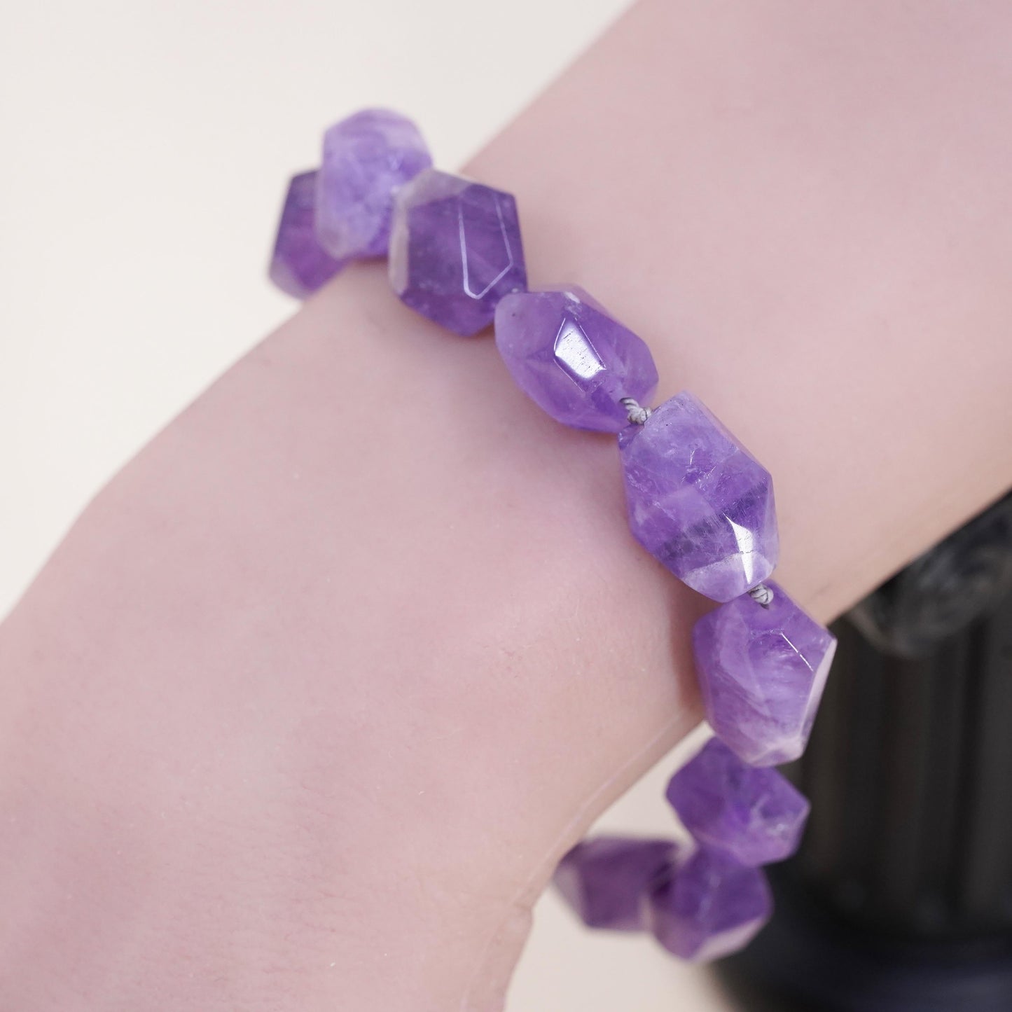 7.5" Vintage Sterling 925 silver handmade bracelet, natural amethyst nugget