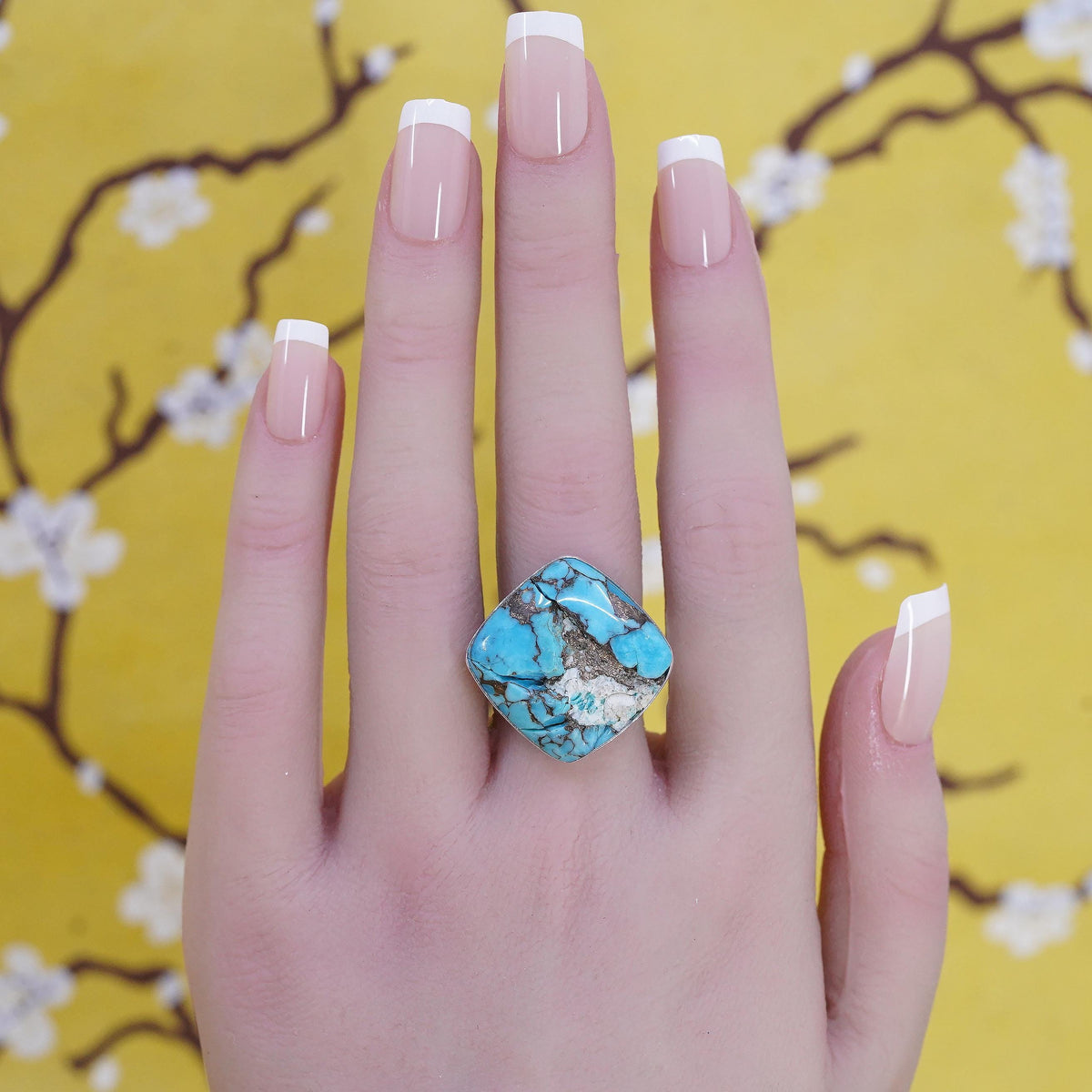 Size 7, vintage DTR Jay King Sterling 925 silver handmade ring with turquoise