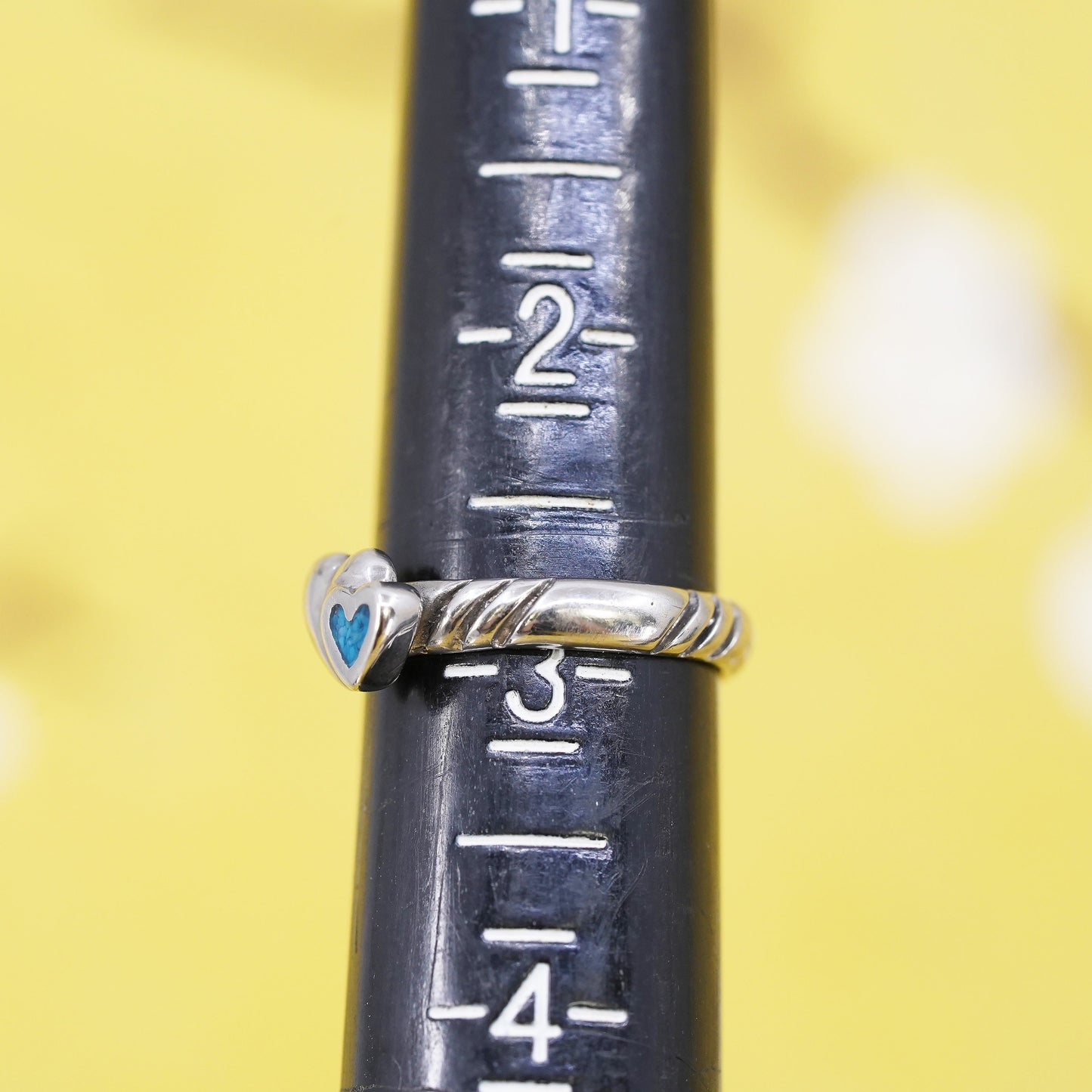 Size 3, vintage Sterling silver handmade ring, mexico 925 heart band turquoise