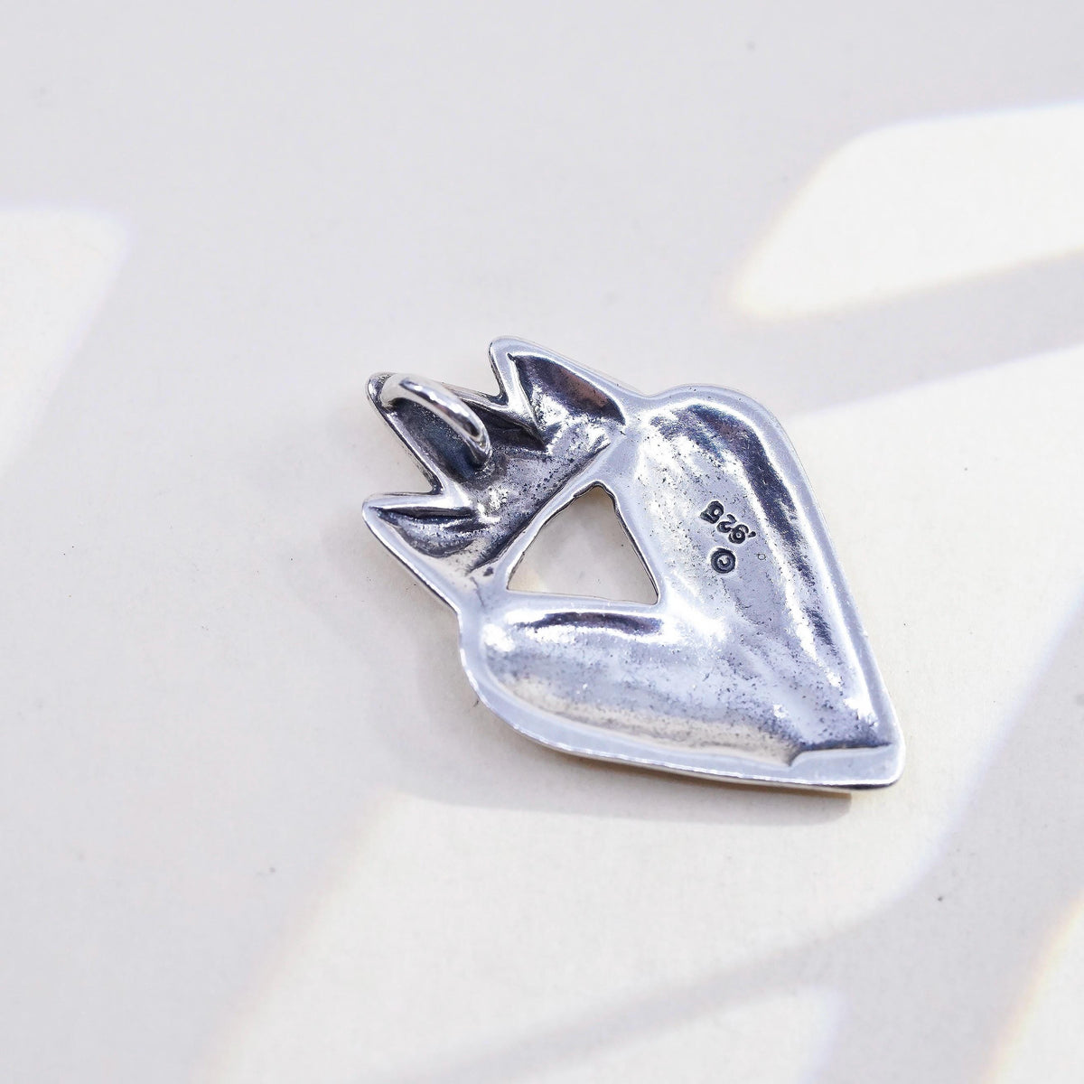 Vintage 925 sterling silver handmade crown heart charm pendant