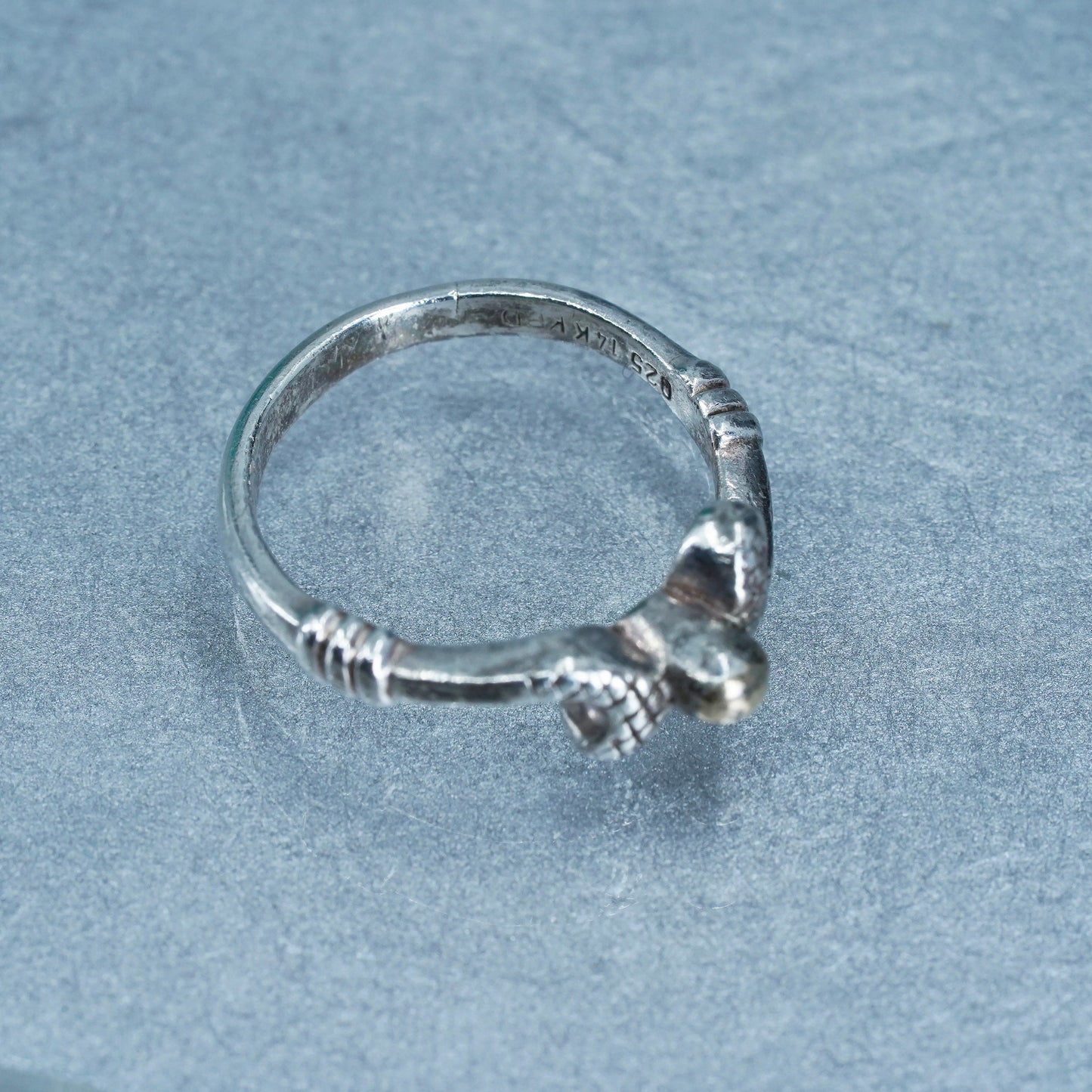 Size 7.25, Sterling 925 silver ring, gold club band with 14K yellow gold ball