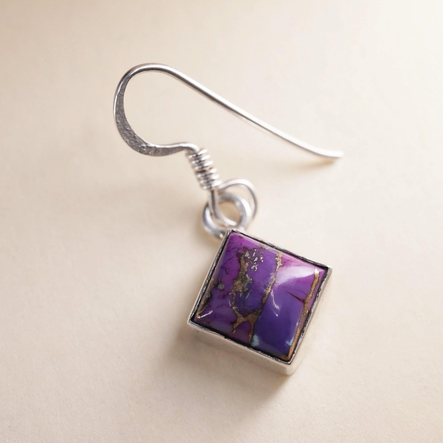 Southwestern sterling silver 925 handmade single earring with purple turquoise