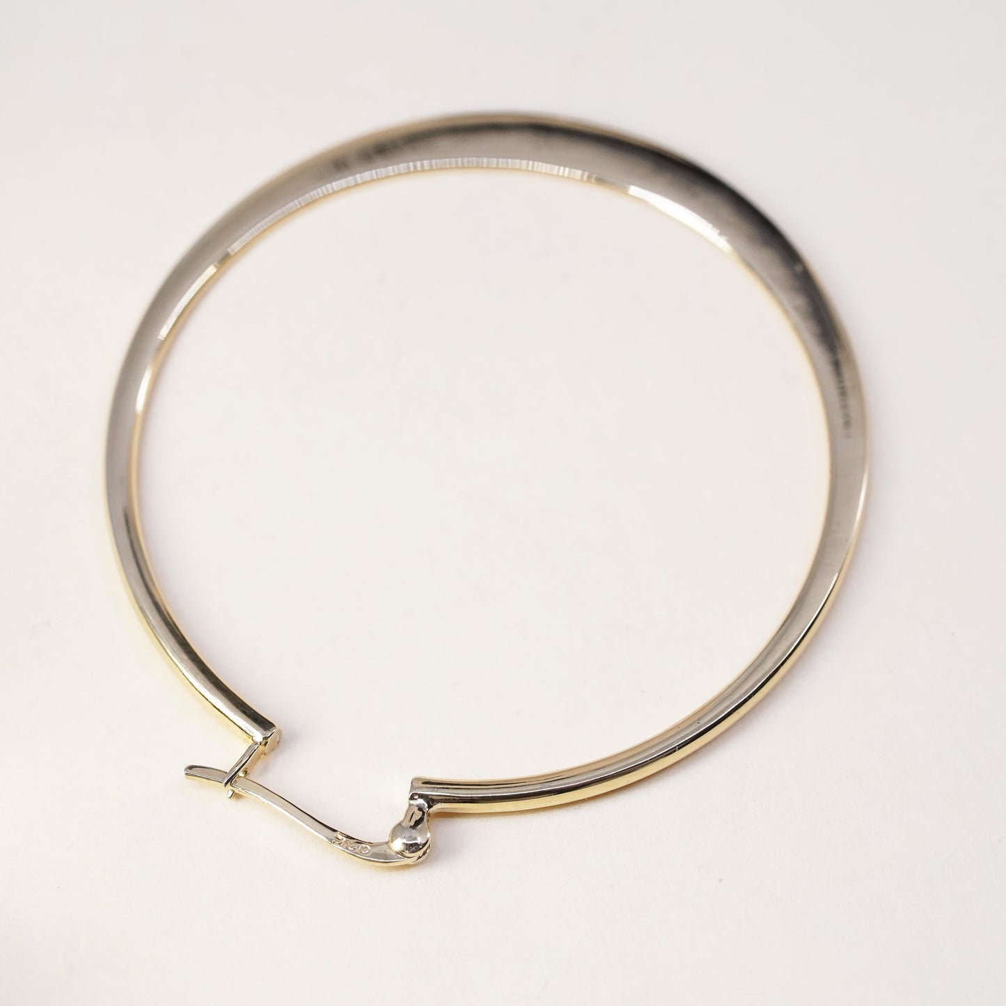 1.75", Vintage vermeil yellow gold sterling silver single earring, flatten hoop