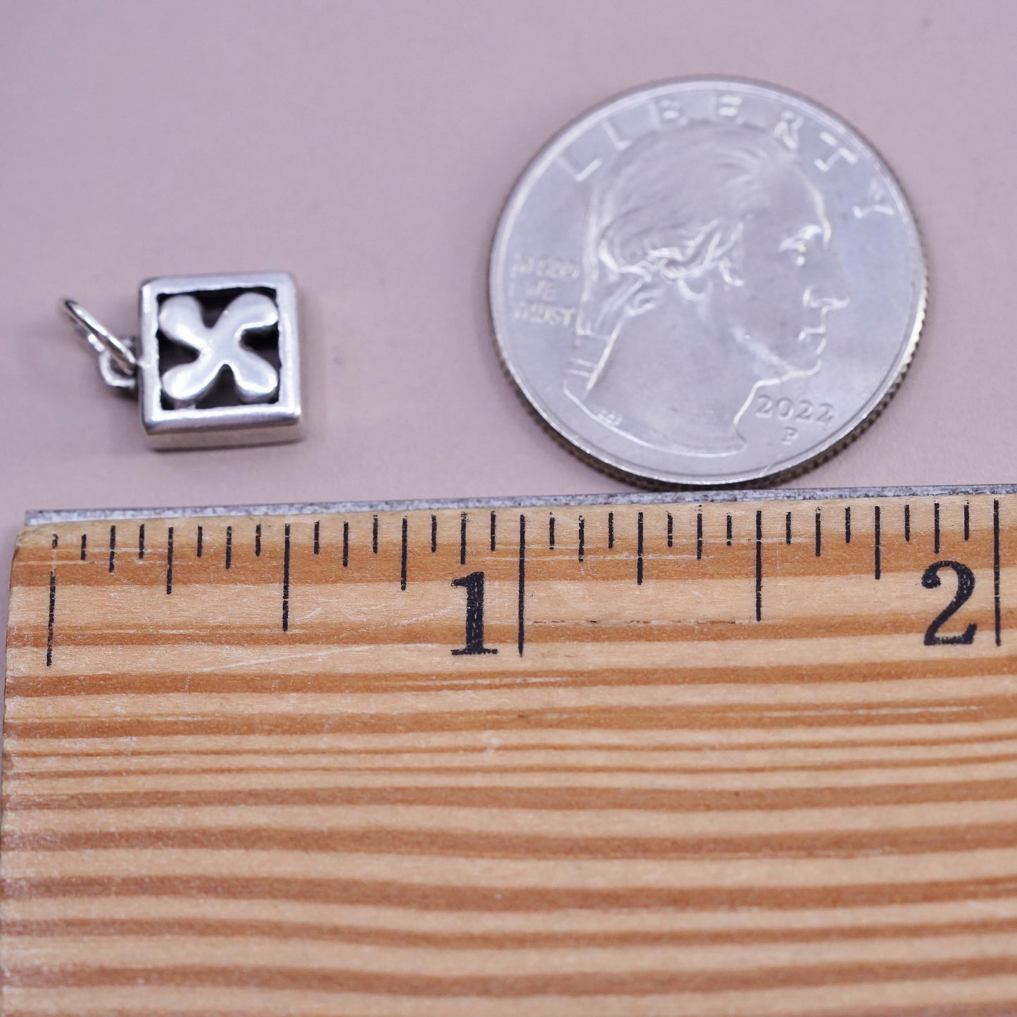 Vintage sterling 925 silver handmade pendant, square charm