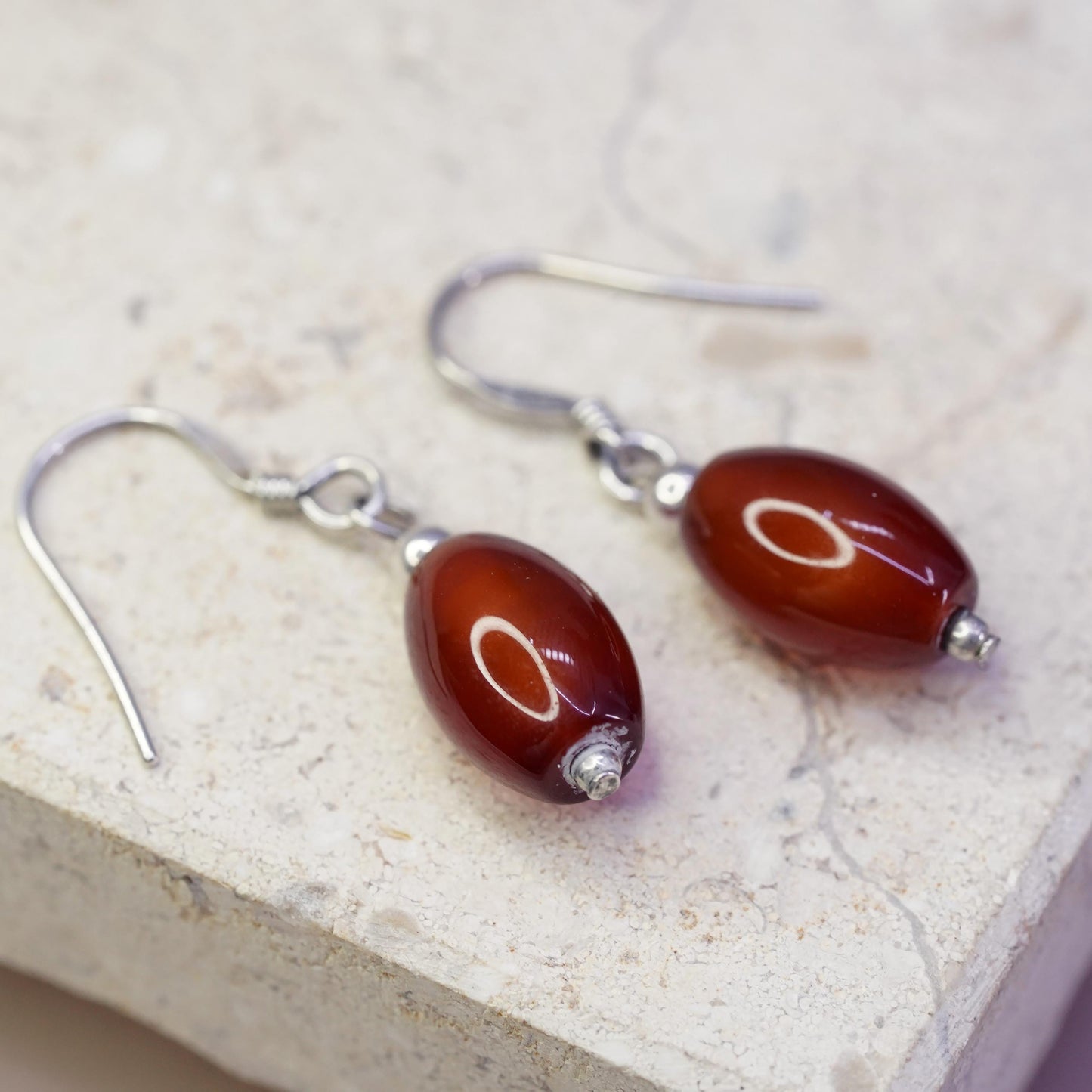 Vintage Sterling 925 silver handmade earrings with carnelian