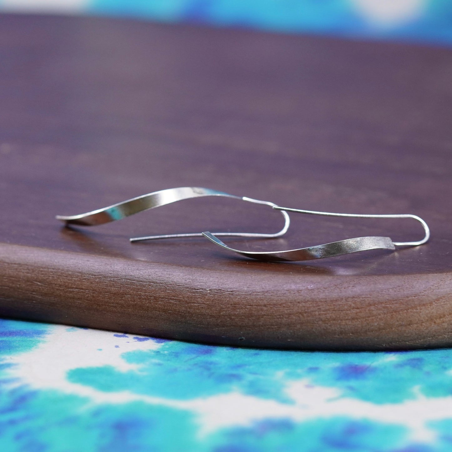 vintage Sterling silver handmade earrings, wavy 925 long drops