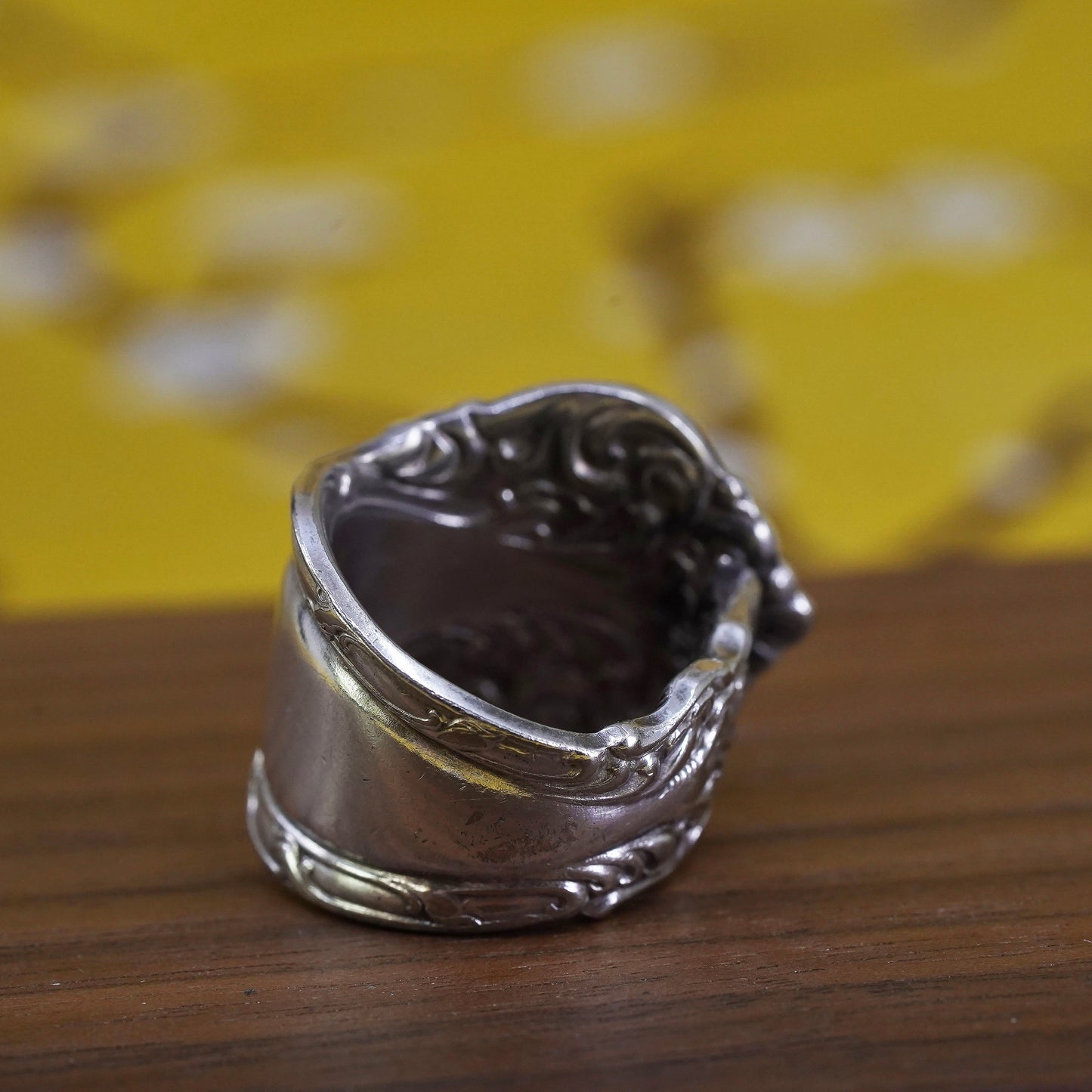 Size 7, vintage silver tone handmade spoon ring
