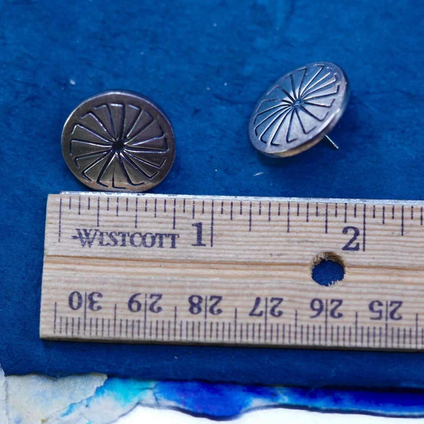 Vintage Mexican sterling silver handmade earrings, 925 circle studs
