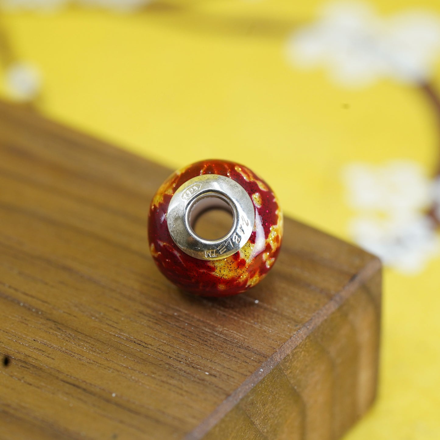 Vintage handmade red Murano glass bead Sterling 925 silver charm
