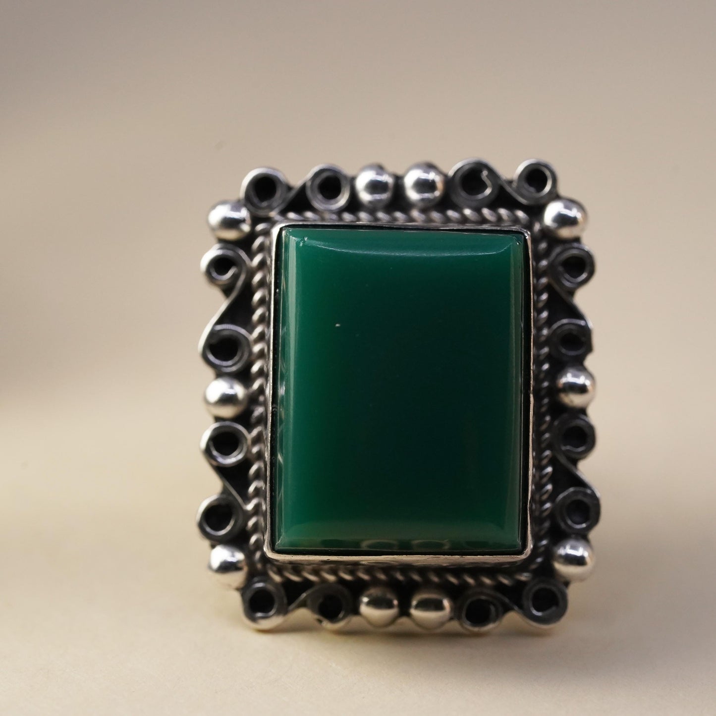 Vintage Mexican sterling silver single earring, 925 screw back flower with jade