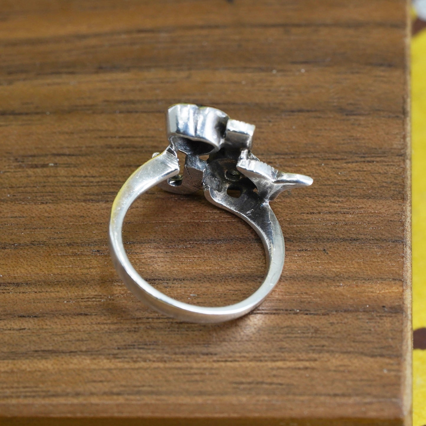 Size 6, VTG sterling silver ring, 925 "i love you" band ruby heart marcasite