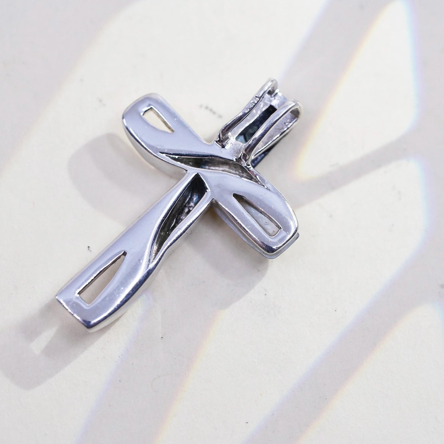 Vintage sterling silver handmade pendant, 925 cross with heart mother of pearl