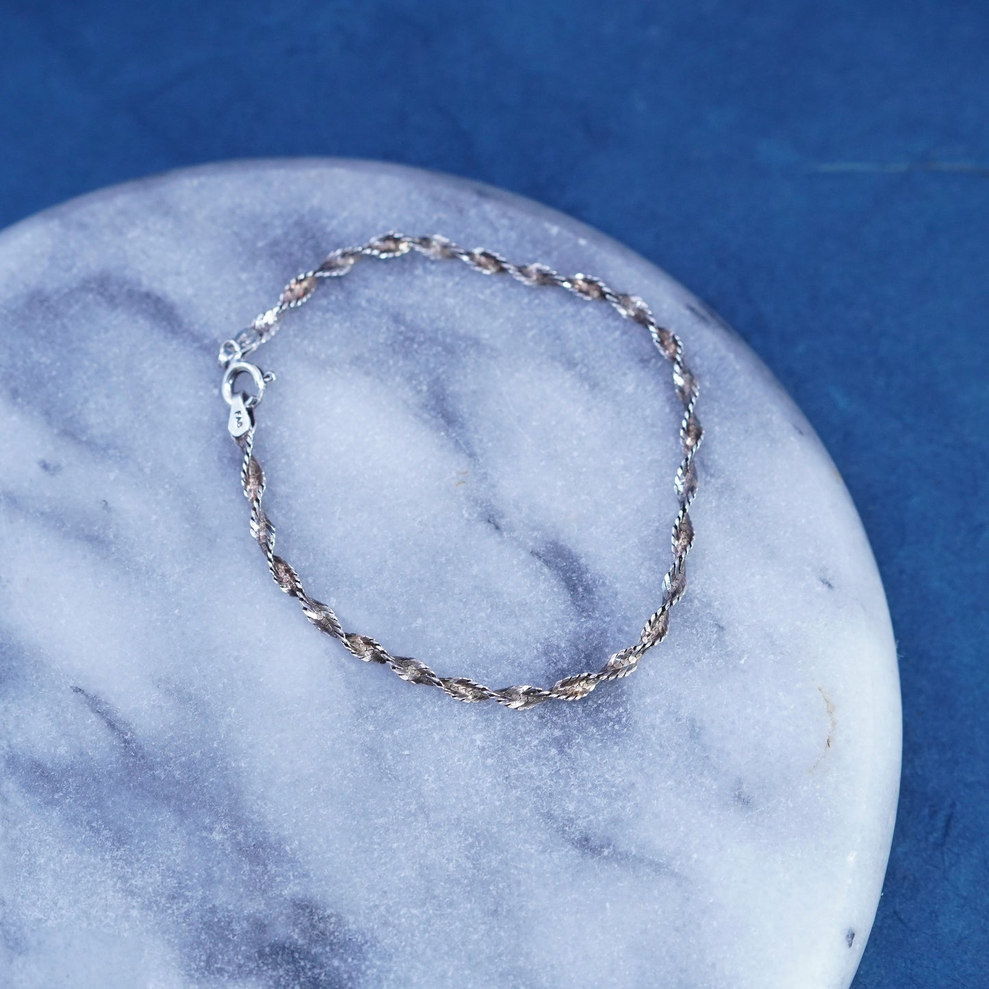 6.75”, vintage Sterling silver handmade bracelet, 925 twisted herringbone chain