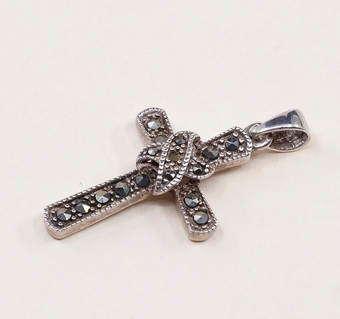 VTG PD handmade sterling silver cross, 925 silver with marcasite