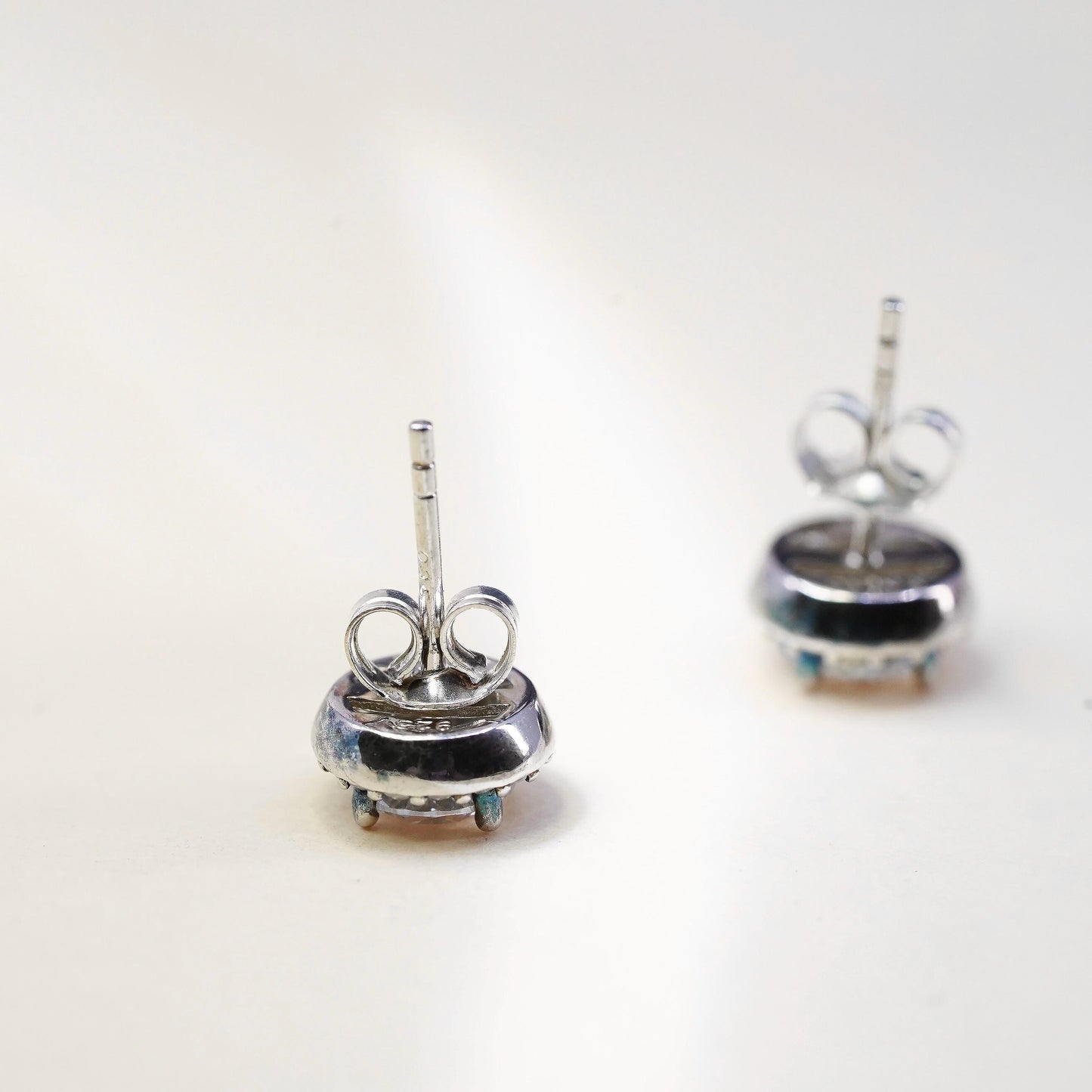 Vintage sterling silver earrings, 925 studs with cluster round cz