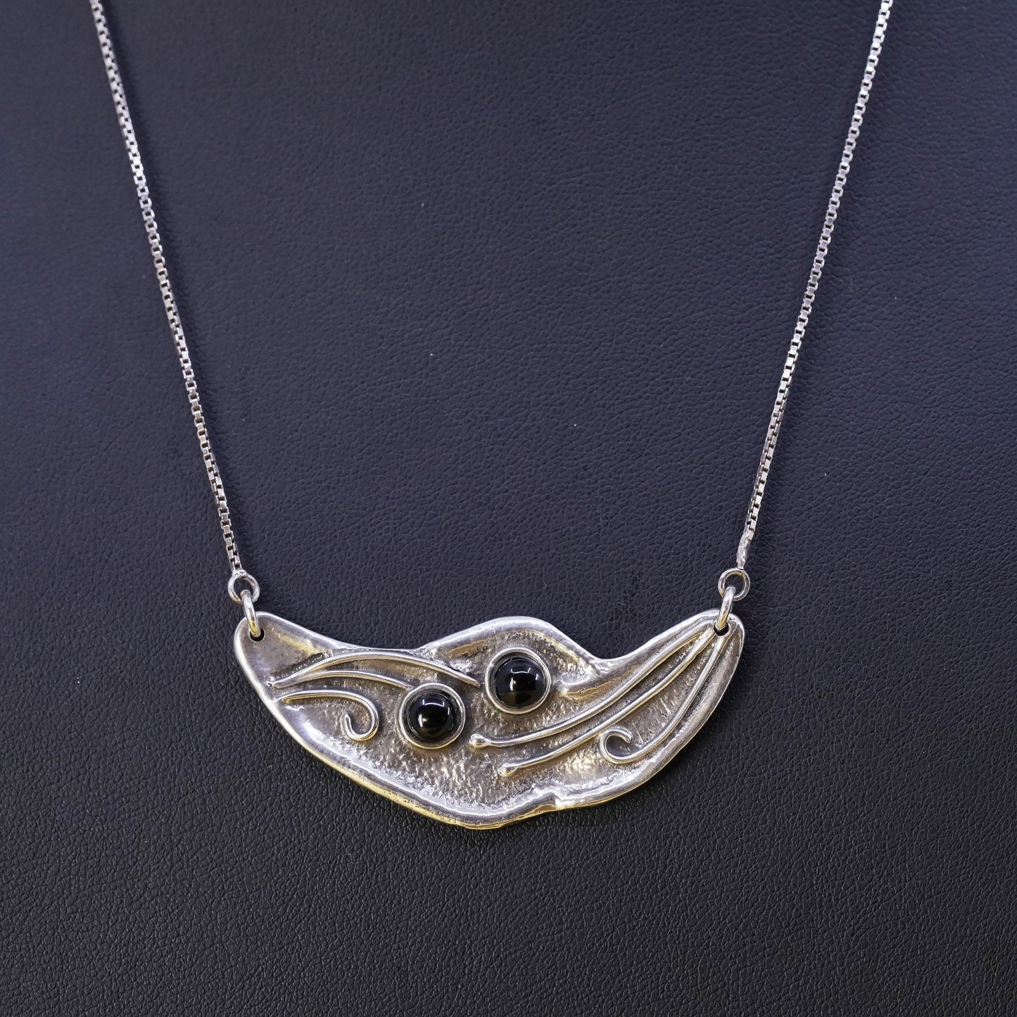 18”, vintage Addy Ronen Israel Sterling Silver Necklace, box chain onyx pendant