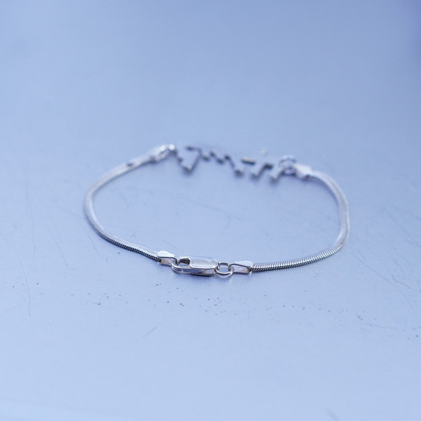 6.75”, 2mm, Sterling 925 silver handmade bracelet, flatten snake link chain