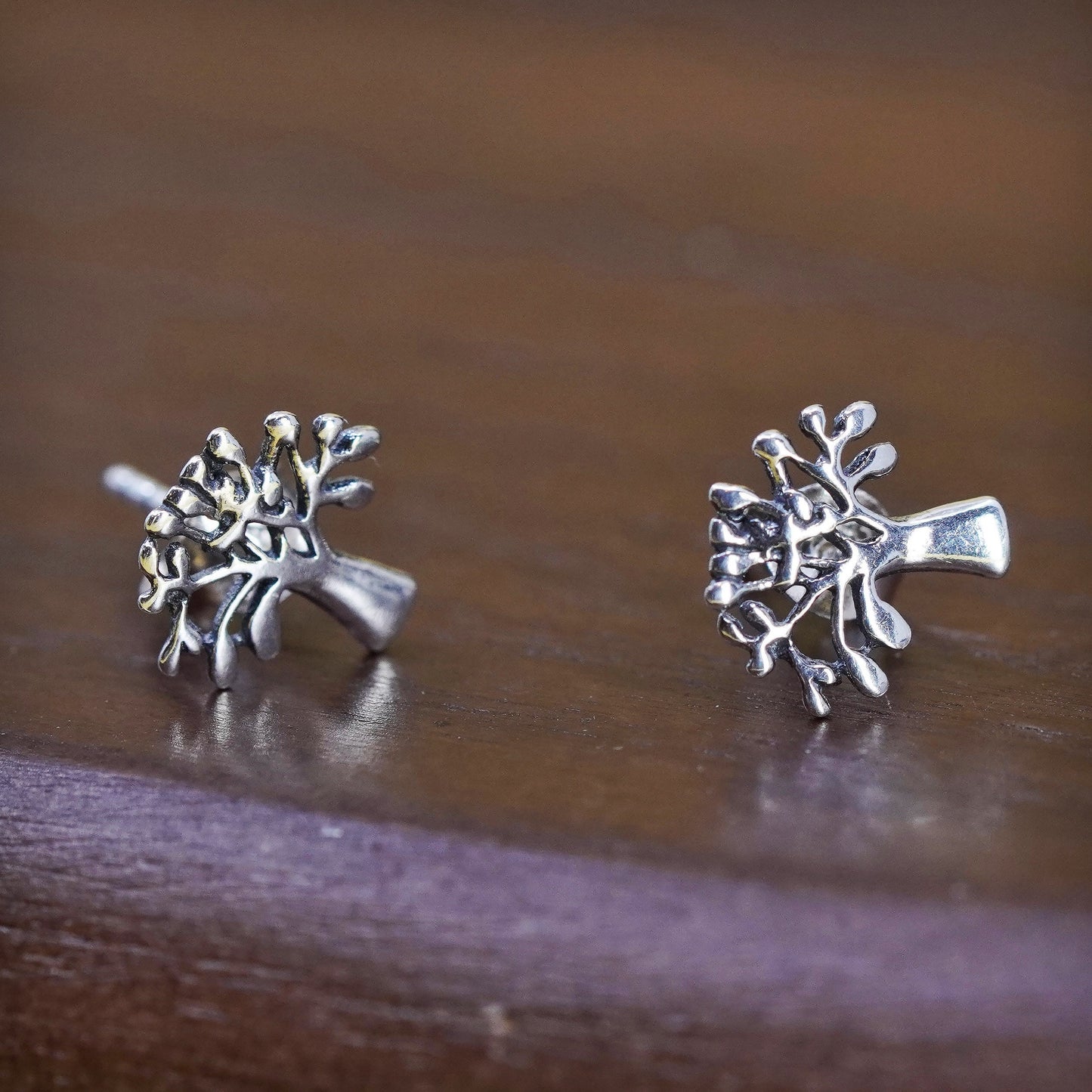 Vintage Sterling silver handmade earrings, 925 tree studs