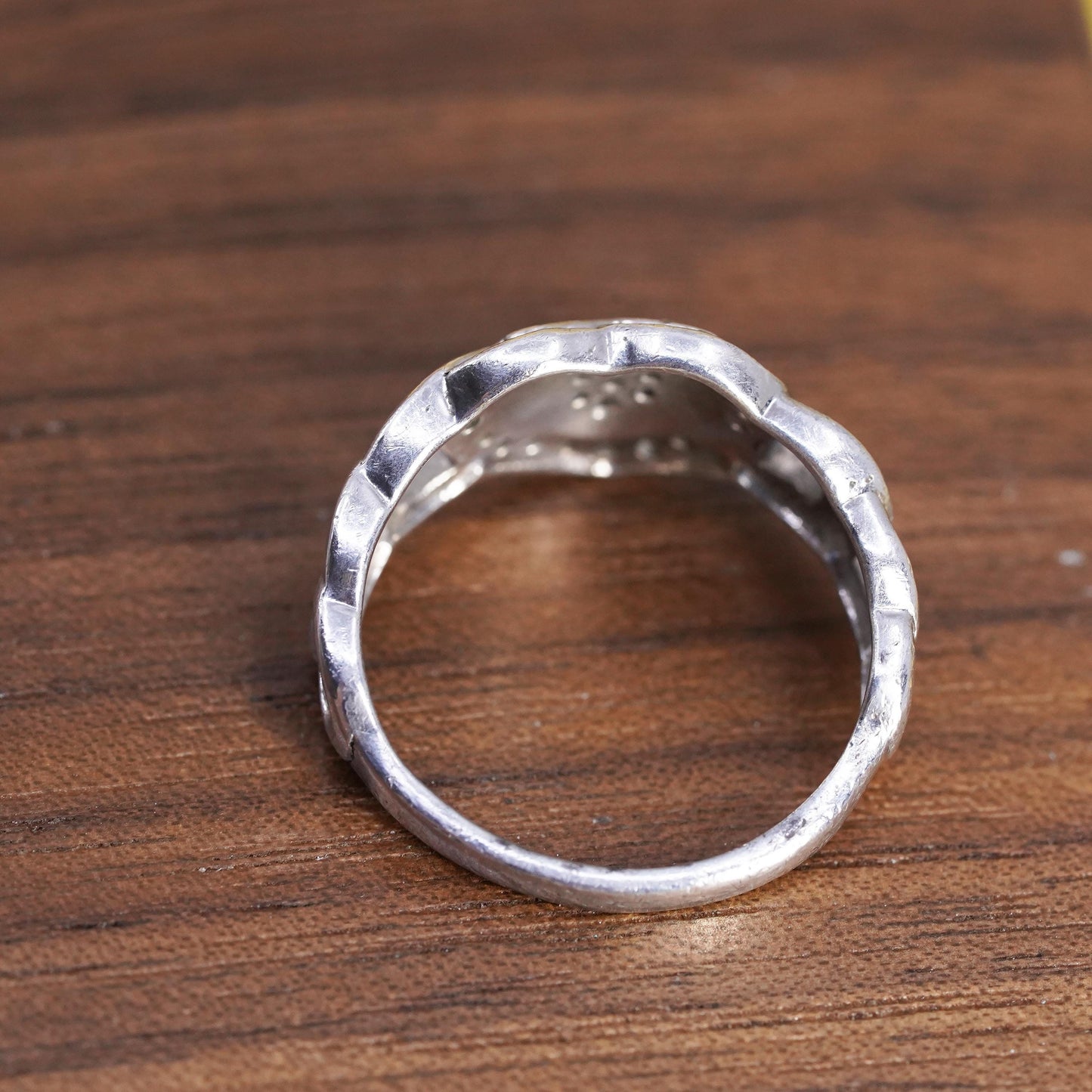 Size 6.5, vintage Sterling silver ring, 925 heart band with cluster diamonds
