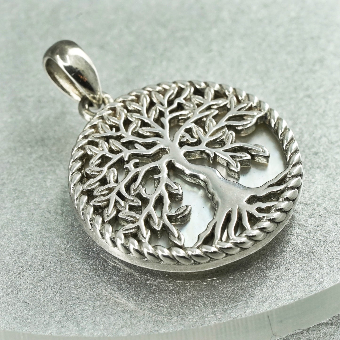 handmade sterling 925 silver filigree family tree pendant with mother of pearl