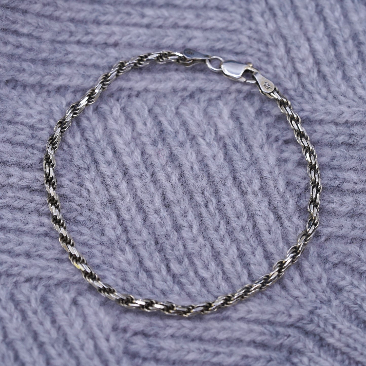 7”, 3mm, vintage sterling silver handmade bracelet, Italy 925 rope chain
