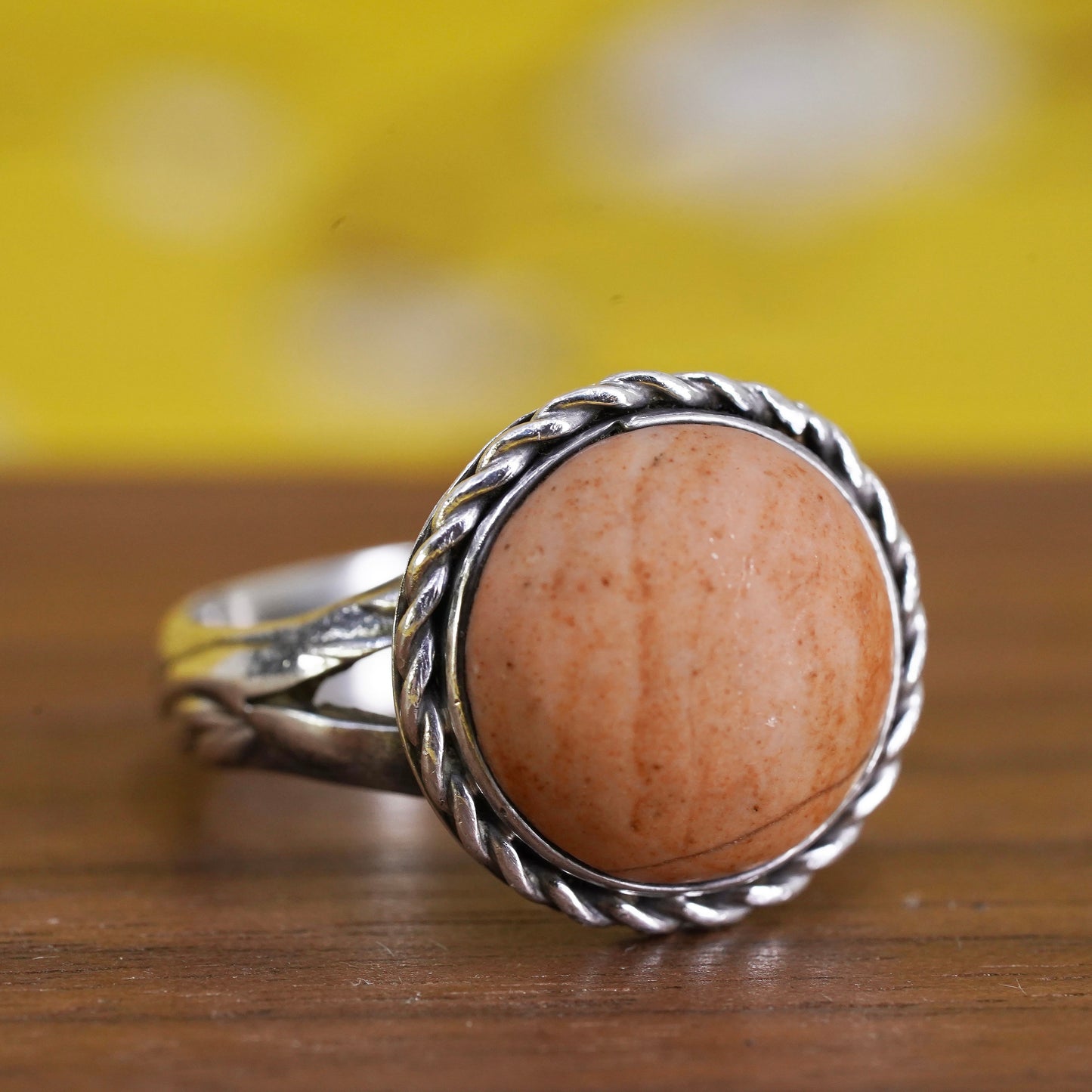 Size 7.5, Sterling 925 silver handmade ring with sunstone, southwestern jewelry