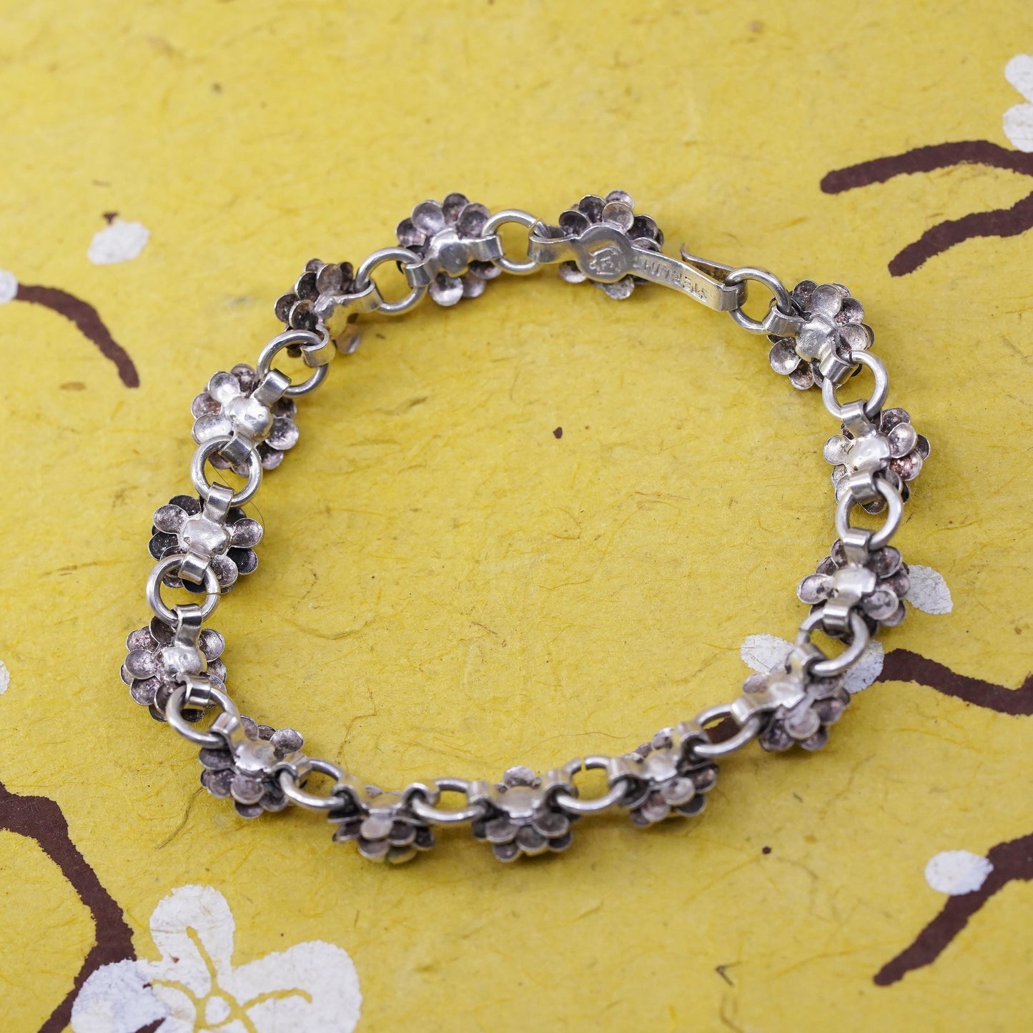 5.5", Vintage Sterling silver bracelet, southwestern 925 flower with turquoise