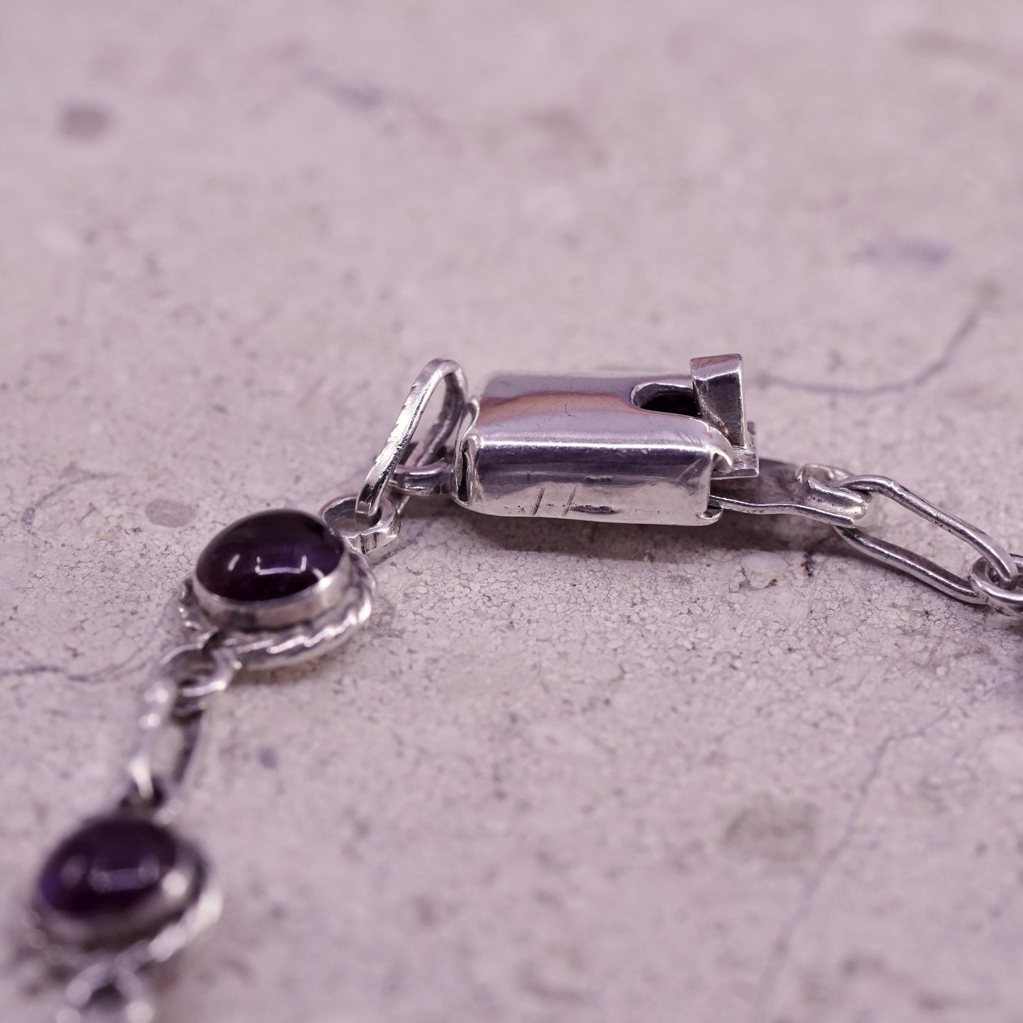 6.25", vintage Mexican sterling bracelet, 925 silver chain with amethyst beads