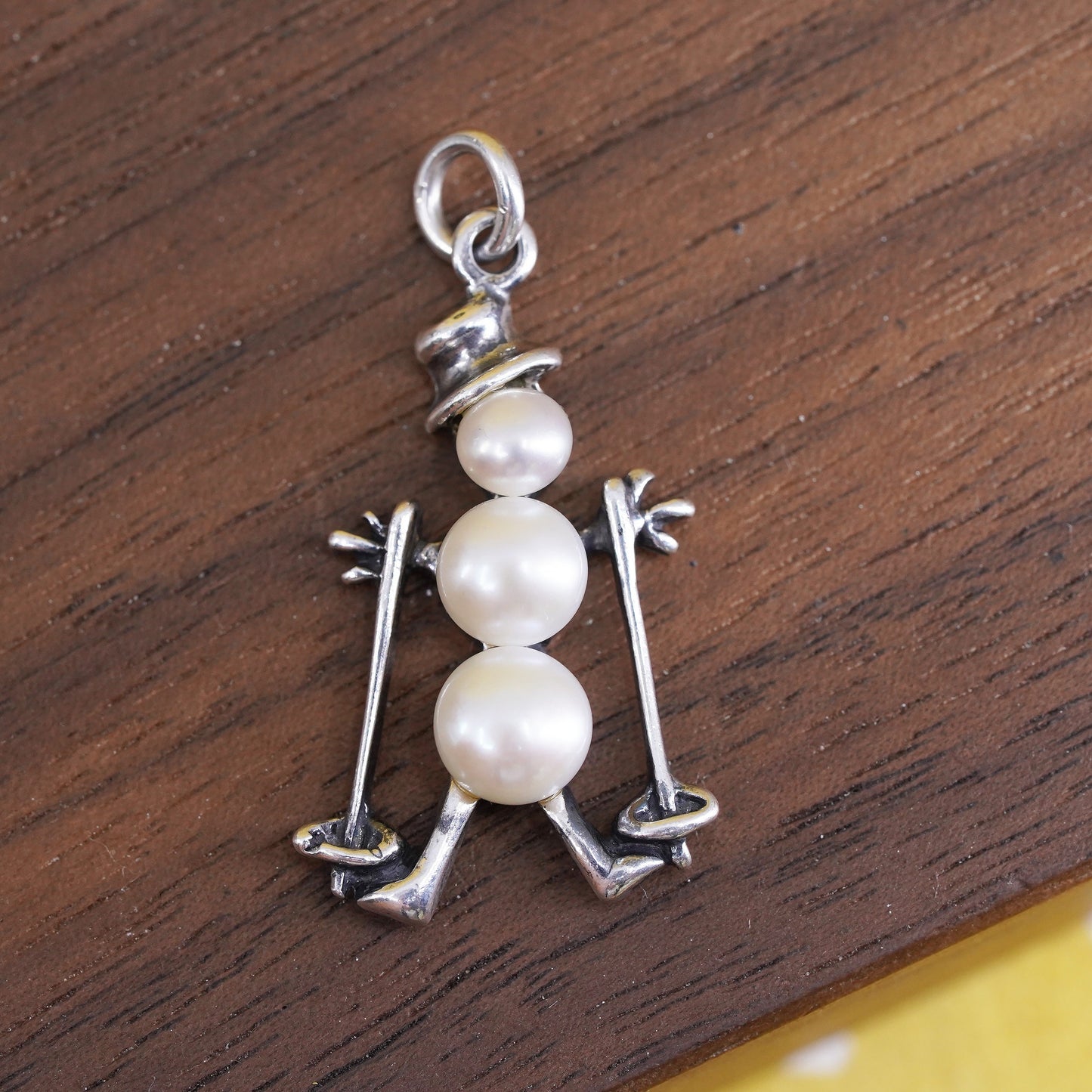 Vintage Sterling silver handmade charm, 925 snowman pendant with pearl