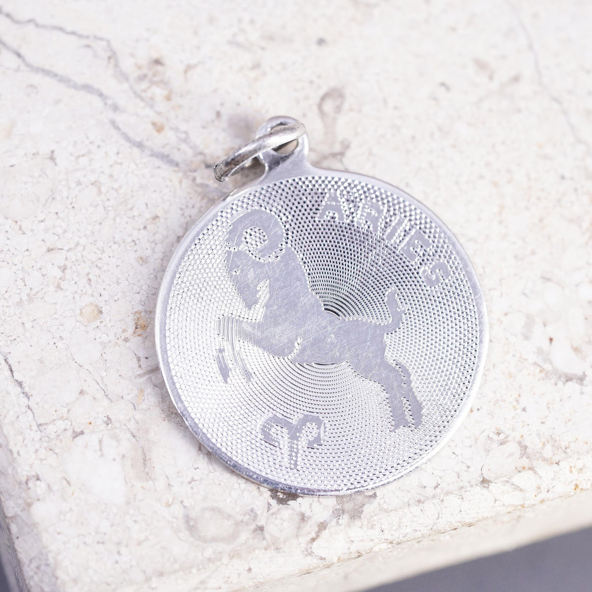 Sterling 925 Silver Aries Zodiac Pendant, Ram Astrology Medallion Charm Jewelry