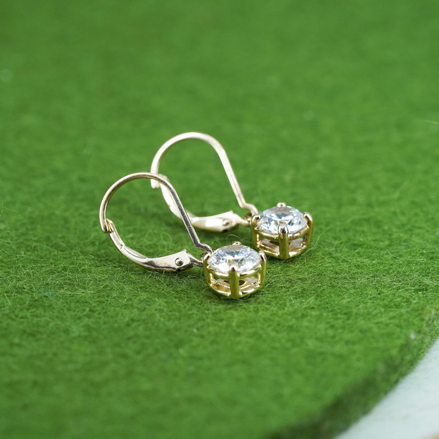 Vintage vermeil gold over sterling 925 silver handmade earrings with round CZ