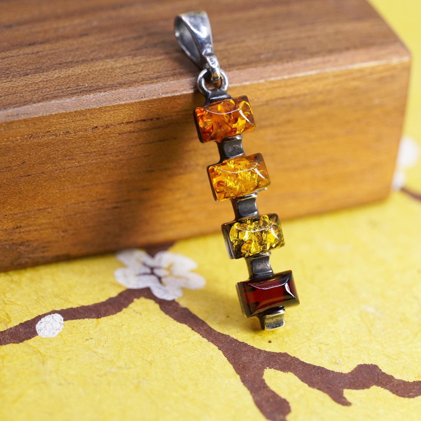 Vintage Modern Sterling 925 silver handmade pendant with Amber