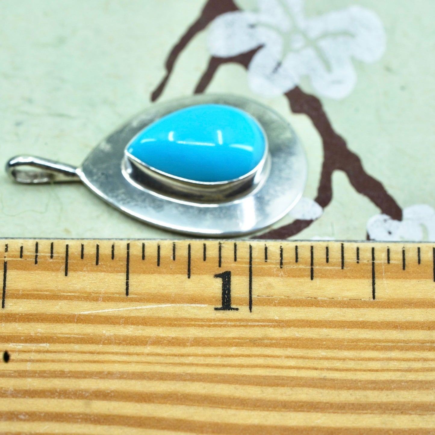 Vintage Sterling silver handmade pendant, Mexican 925 teardrop with turquoise