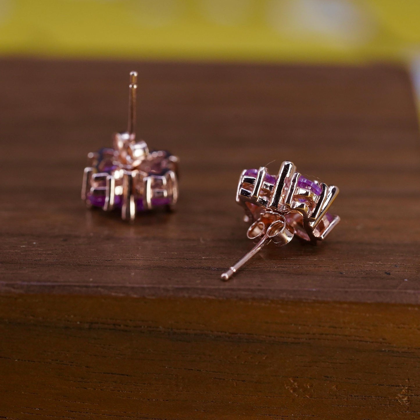 Vintage rose gold over Sterling 925 silver cluster pink Cz studs, earrings
