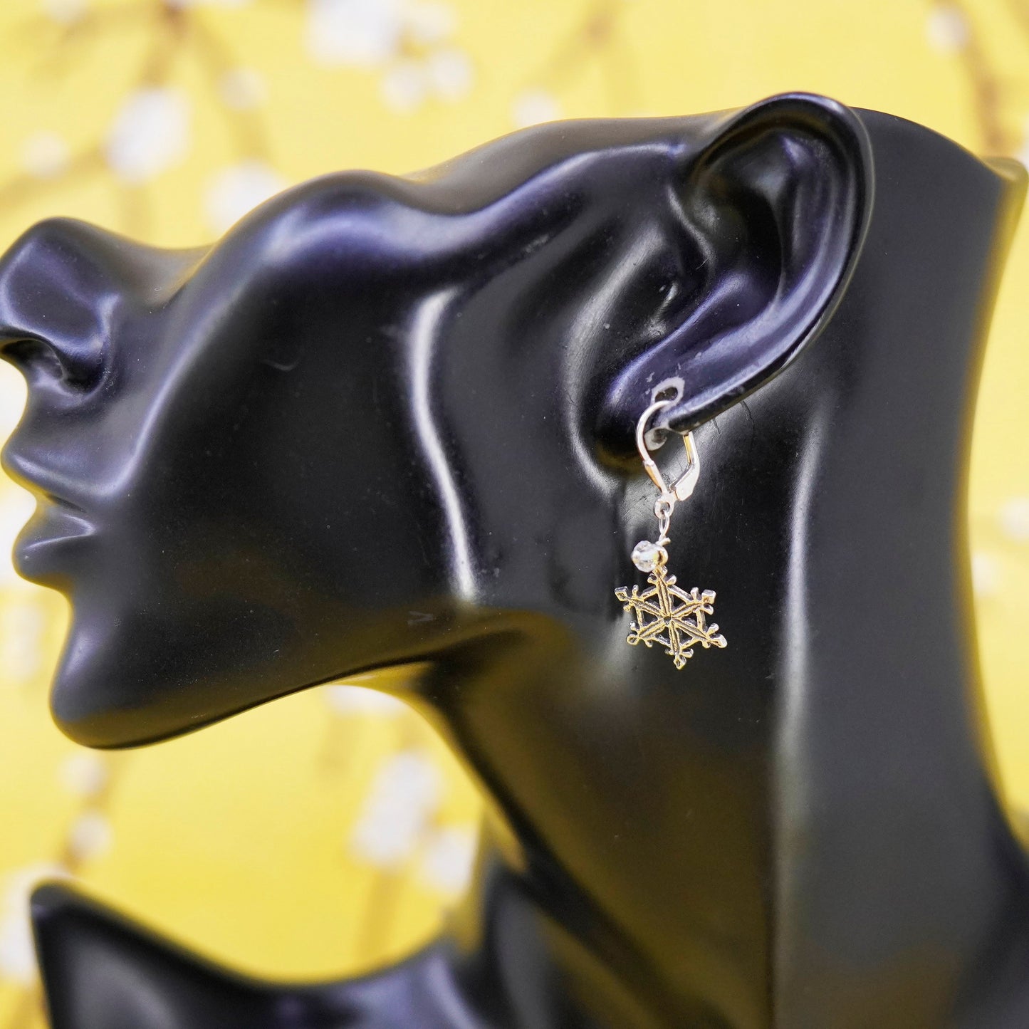 Vintage Sterling silver handmade earrings, 925 snowflake drops