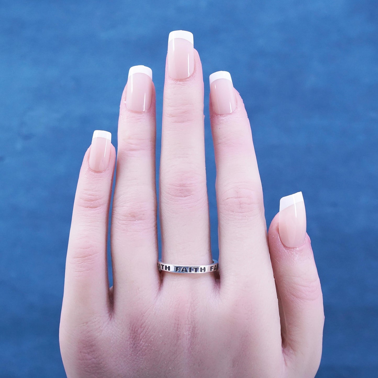 Size 9, vintage Sterling silver handmade ring, 925 stackable band with “Faith"
