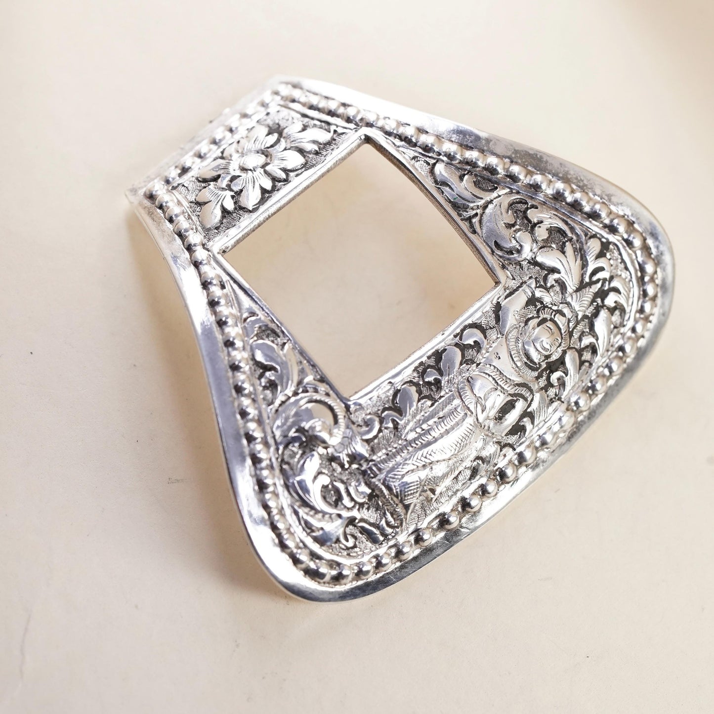 Sterling 925 Silver Belt Buckle Overlay, Floral, Western Cowboy Buckle Accent