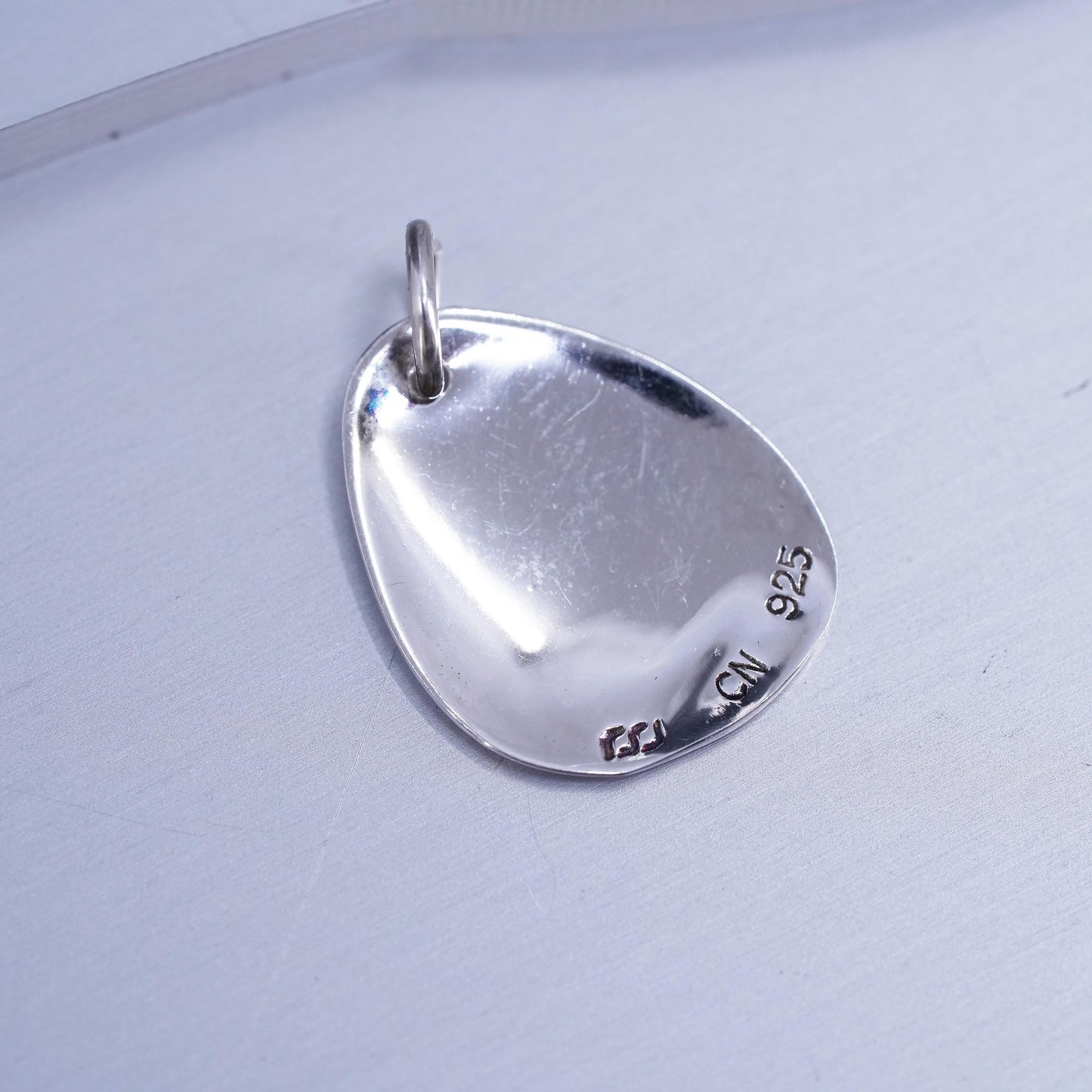 Vintage sterling 925 silver handmade hammered teardrop charm pendant