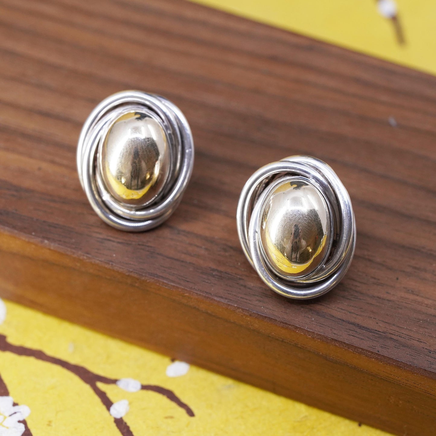 Vintage PBD Peter Brams Designs Sterling Silver 14K Love Knot Pierced Earrings