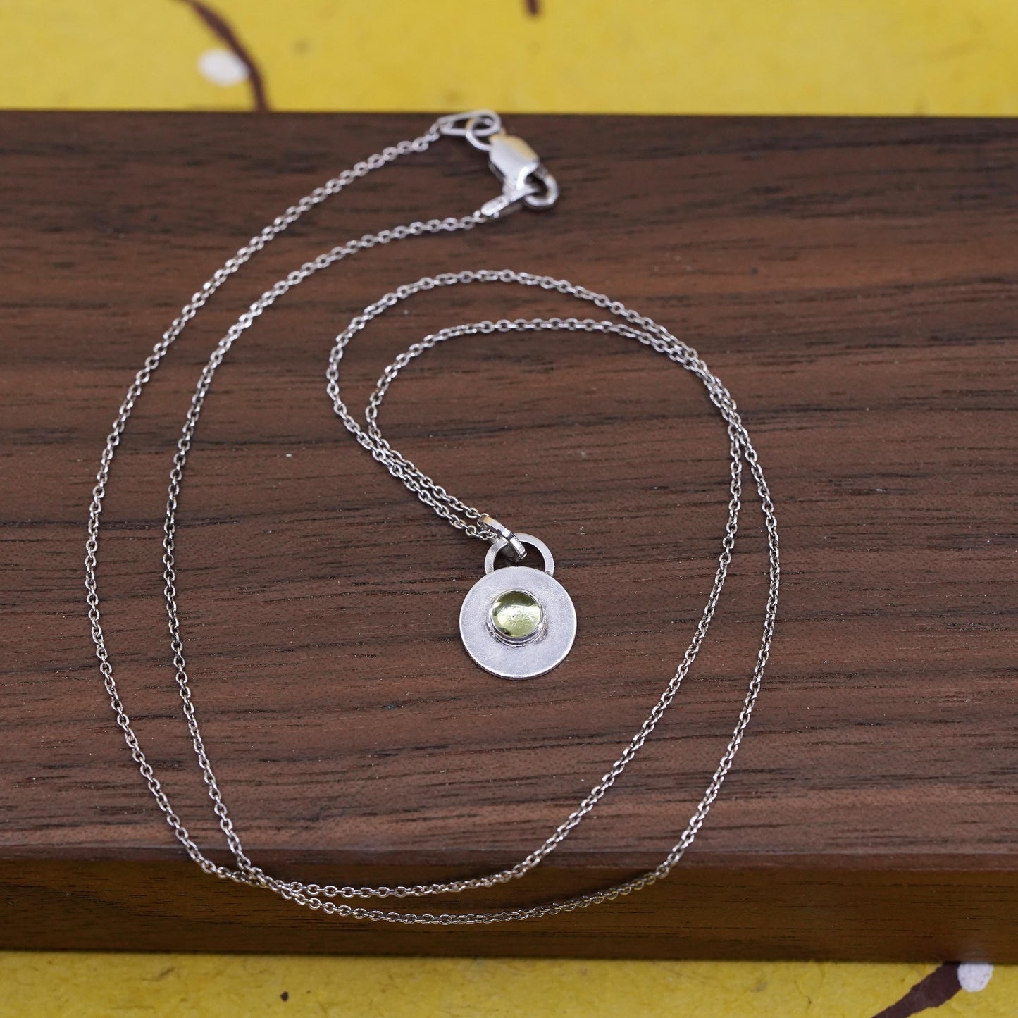 18” 1mm, Vintage Sterling silver necklace, 925 circle chain with peridot