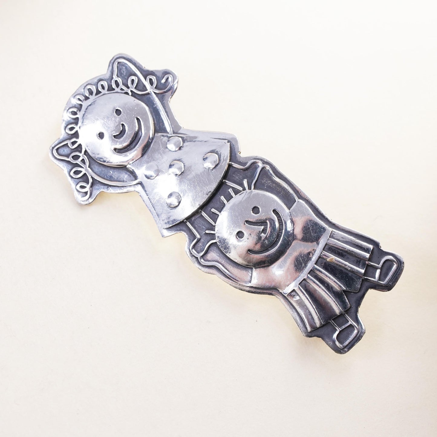Antique sterling silver handmade brooch, 925 save the children with hearts