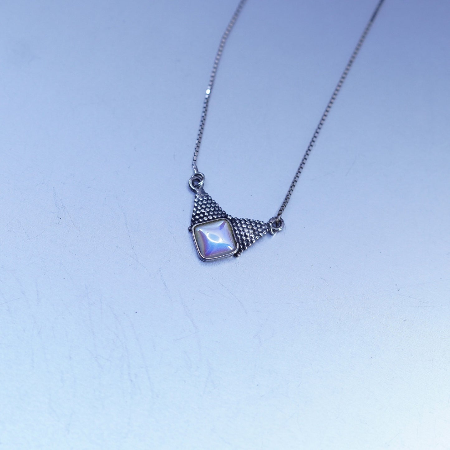 16”, vintage Sterling 925 silver handmade box chain necklace with bali pendant