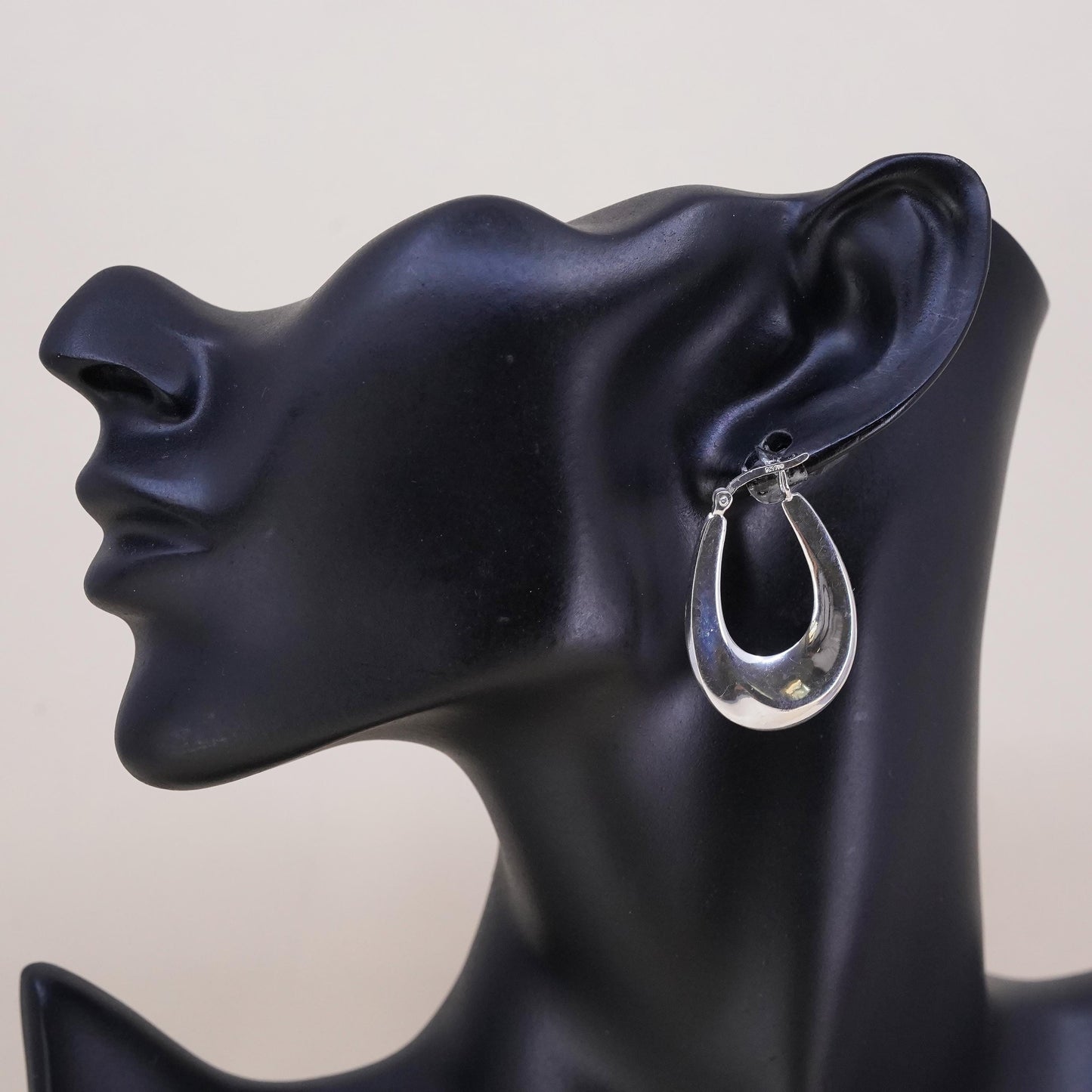 1.25", Vintage sterling silver loop single earring, primitive ribbed hoop