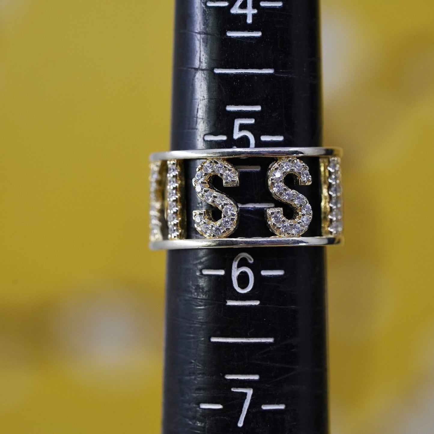 vintage vermeil gold over Sterling silver “Kiss Me” ring, 925 band cluster cz