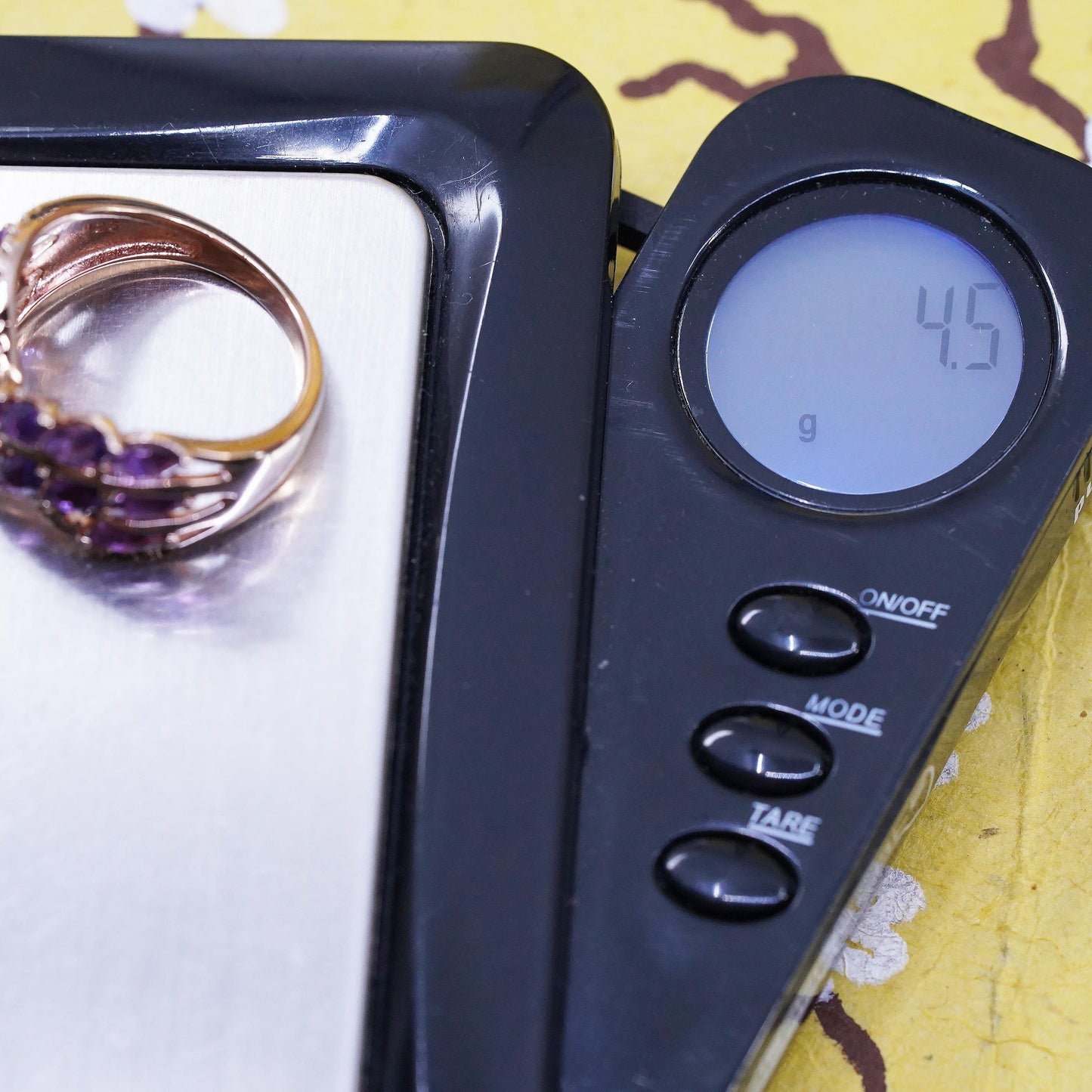 Size 7.25, PM vermeil rose gold over Sterling 925 silver ring amethyst diamonds