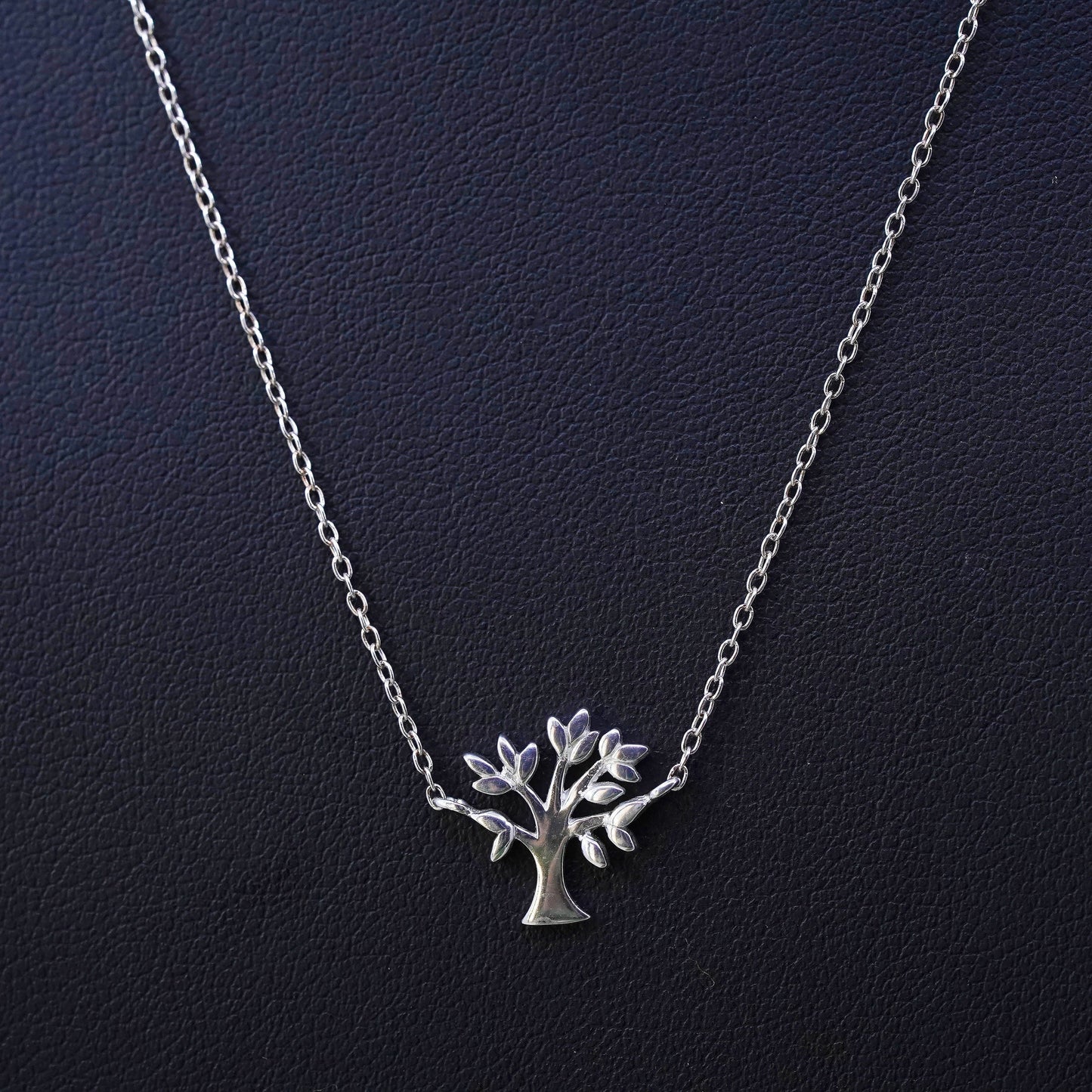 16" sterling silver handmade necklace, 925 circle chain with tree pendant
