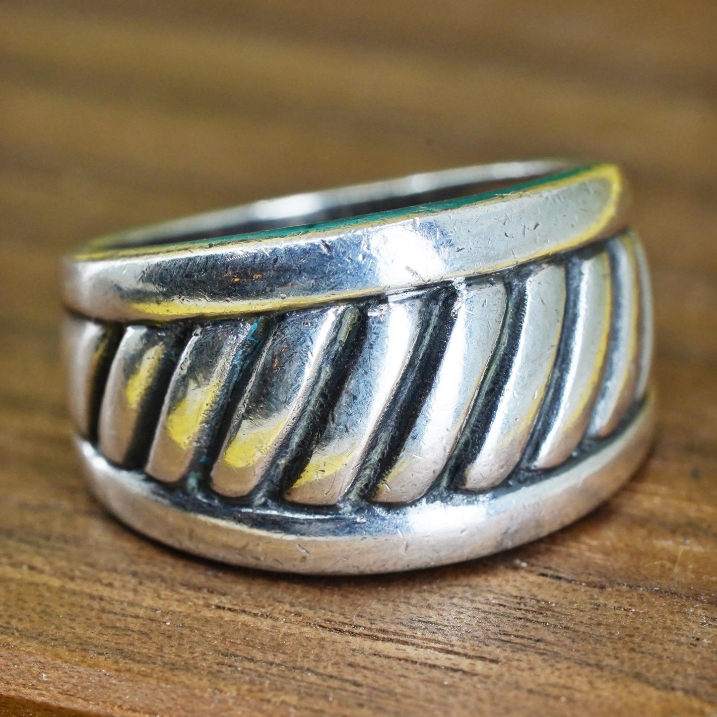 Size 7, VTG Mexico sterling silver handmade ring, 925 ribbed band, minimalist