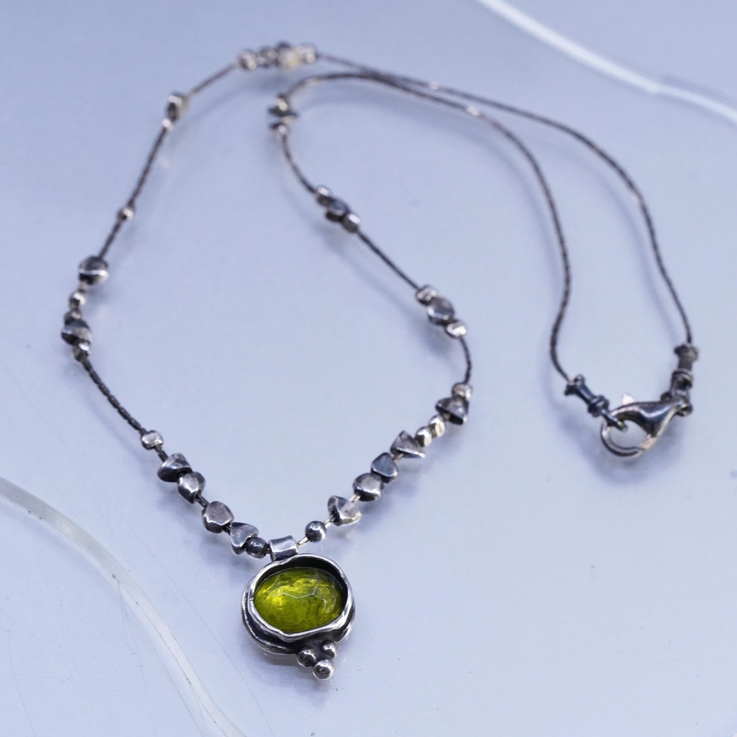 16”, Silpada Artisan 925 Sterling 925 Silver and Green Glass Pendant Necklace