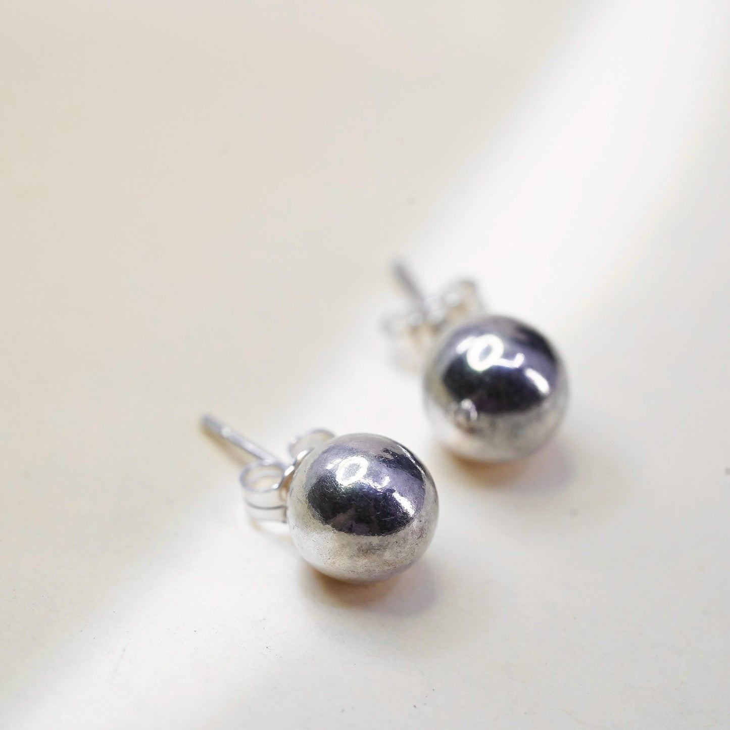 8mm, Vintage sterling silver sphere studs, handmade 925 earrings