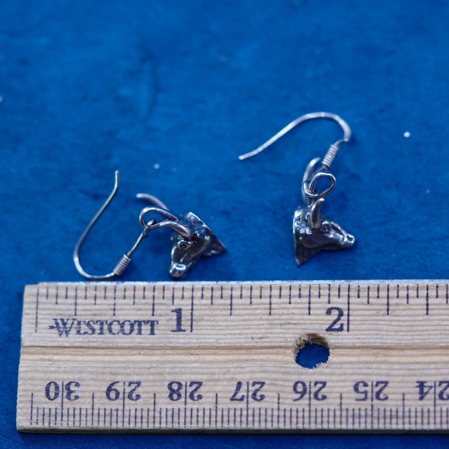 Vintage sterling silver handmade earrings with ox bull head
